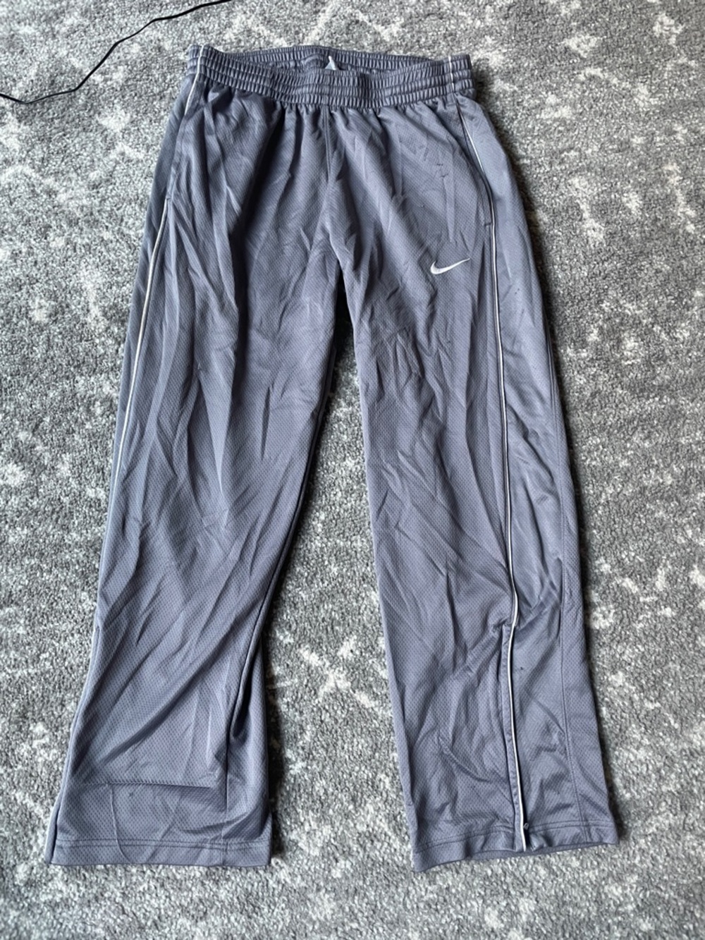 Nike Dark Gray Athletic Track Pants with White Swoosh